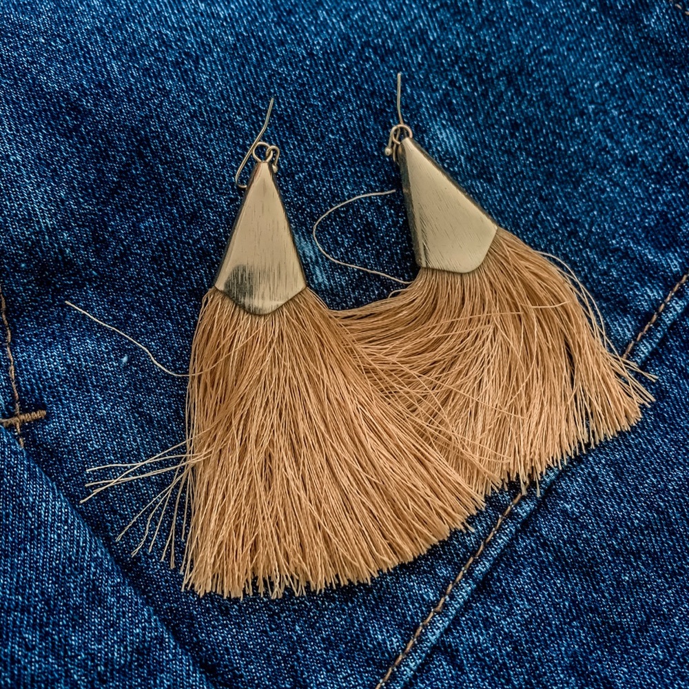 Tan/Gold Tassel Earrings